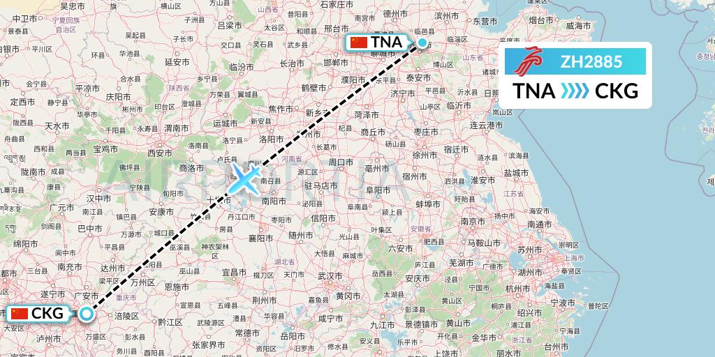 ZH2885 Shenzhen Airlines Flight Map: Jinan to Chongqing
