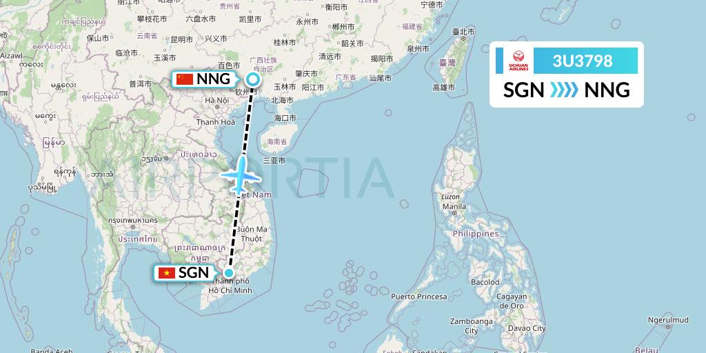 3U3798 Sichuan Airlines Flight Map: Ho Chi Minh City to Nanning