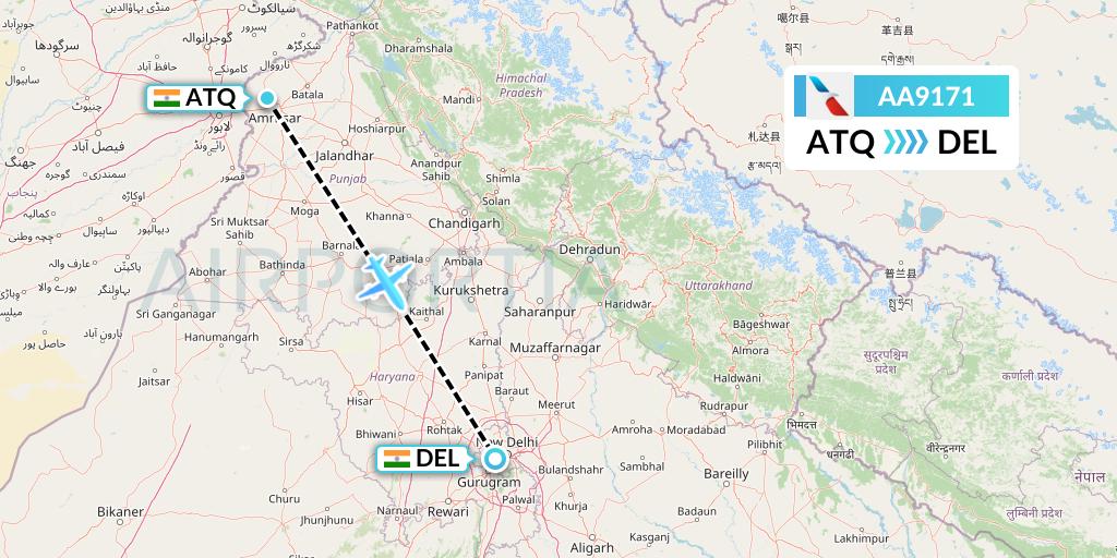 AA9171 American Airlines Flight Map: Amritsar to Delhi