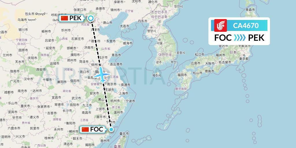 CA4670 Air China Flight Map: Fuzhou to Beijing