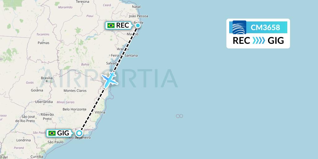 CM3658 Copa Airlines Flight Map: Recife to Rio de Janeiro