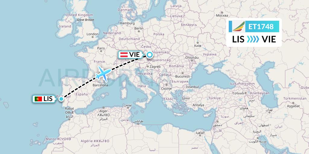 ET1748 Ethiopian Airlines Flight Map: Lisbon to Vienna