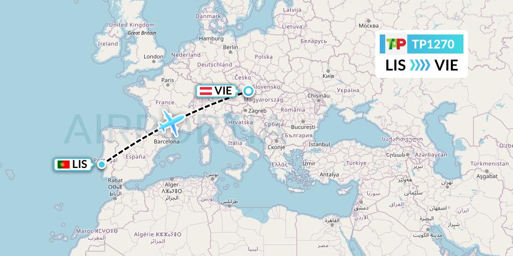 TP1270 TAP Portugal Flight Map: Lisbon to Vienna