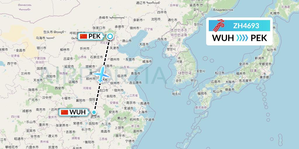 ZH4693 Shenzhen Airlines Flight Map: Wuhan to Beijing