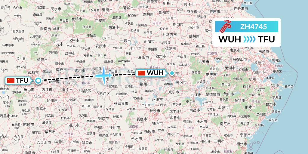 ZH4745 Shenzhen Airlines Flight Map: Wuhan to Chengdu