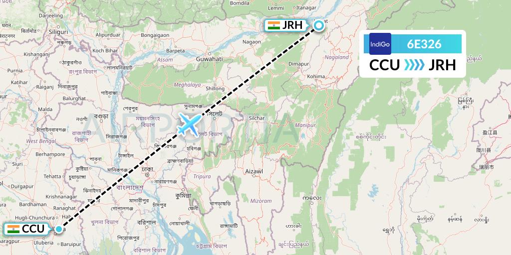 6E326 IndiGo Airlines Flight Map: Kolkata to Jorhat