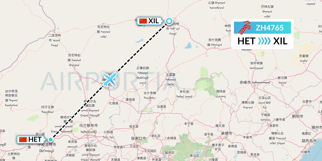 ZH4765 Shenzhen Airlines Flight Map: Hohhot to Xilinhot