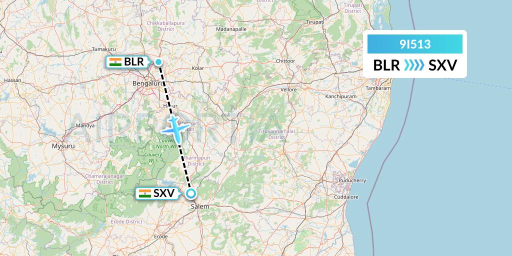 9I513 Air India Regional Flight Map: Bangalore to India