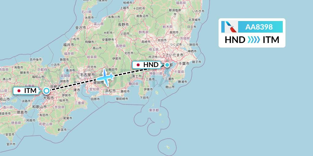 AA8398 American Airlines Flight Map: Tokyo to Osaka