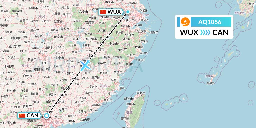 AQ1056 9 Air Flight Map: Wuxi to Guangzhou