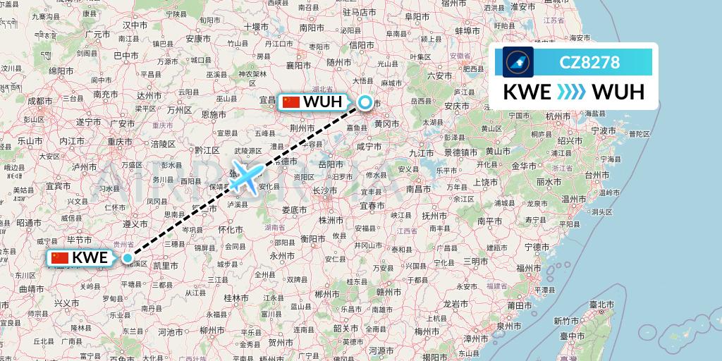 CZ8278 China Southern Airlines Flight Map: Guiyang to Wuhan