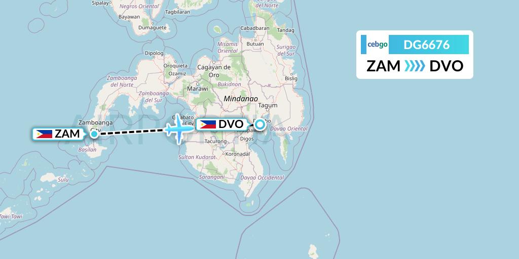 DG6676 Cebgo Flight Map: Zamboanga to Davao City
