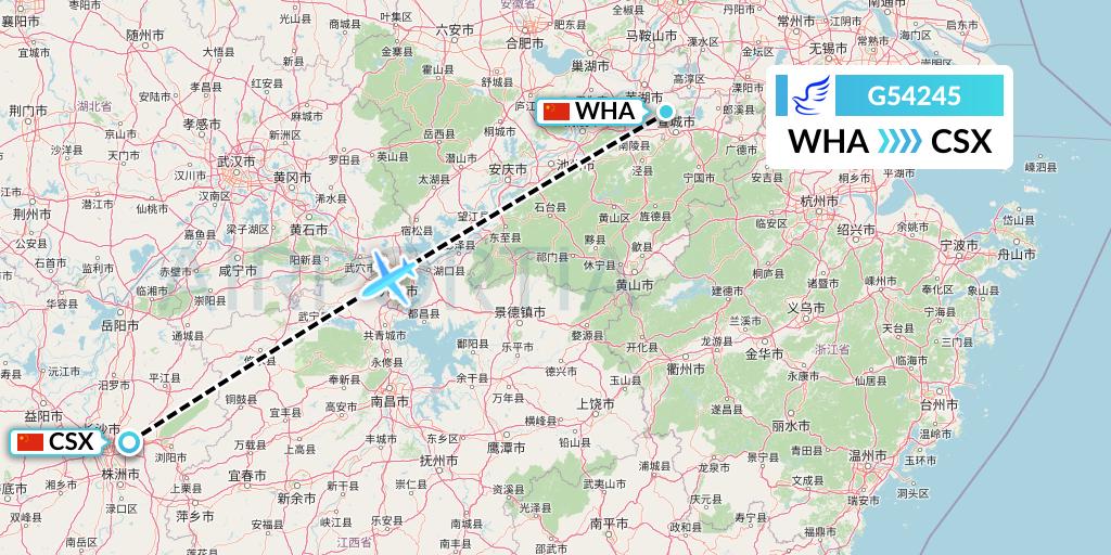 G54245 China Express Airlines Flight Map: Wuhu to Changsha