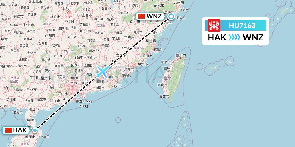HU7163 Hainan Airlines Flight Map: Haikou to Wenzhou