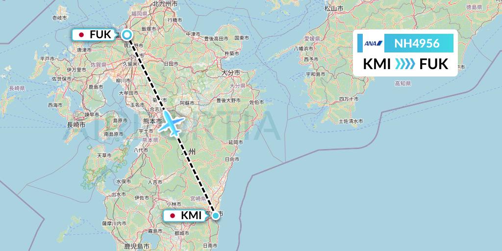 NH4956 All Nippon Airways Flight Map: Miyazaki to Fukuoka