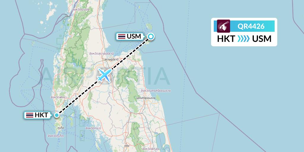 QR4426 Qatar Airways Flight Map: Phuket to Koh Samui