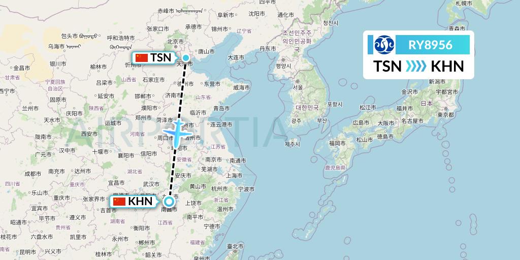 RY8956 Jiangxi Air Flight Map: Tianjin to Nanchang