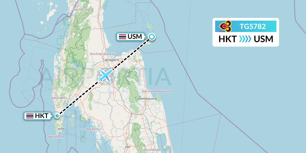 TG5782 Thai Airways Flight Map: Phuket to Koh Samui