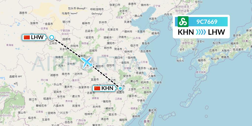 9C7669 Spring Airlines Flight Map: Nanchang to Lanzhou