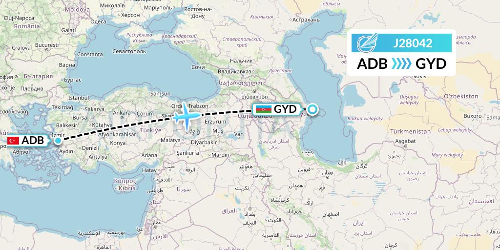 J28042 Azerbaijan Airlines Flight Map: Izmir to Baku
