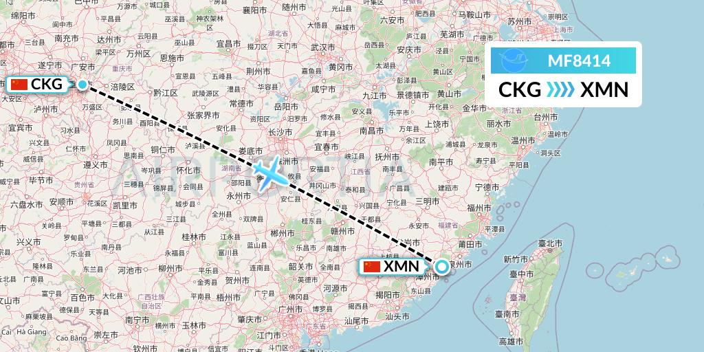 MF8414 Xiamen Airlines Flight Map: Chongqing to Xiamen
