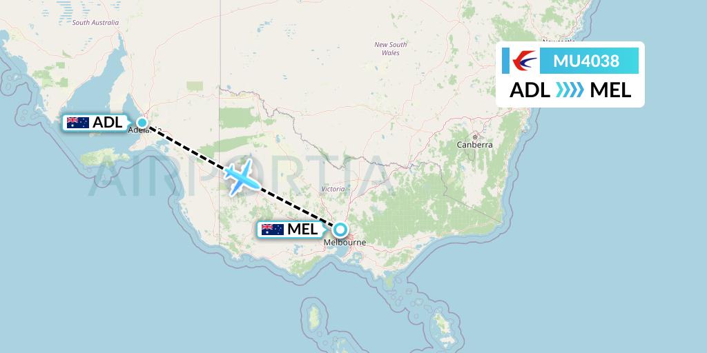 MU4038 China Eastern Airlines Flight Map: Adelaide to Melbourne