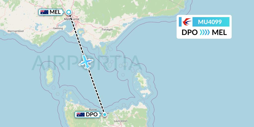 MU4099 China Eastern Airlines Flight Map: Devonport to Melbourne