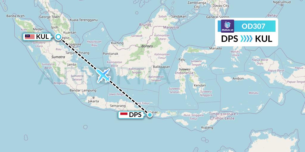 OD307 Batik Air Malaysia Flight Map: Denpasar to Kuala Lumpur