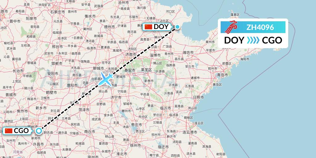 ZH4096 Shenzhen Airlines Flight Map: Dongying to Zhengzhou