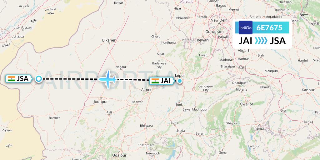 6E7675 IndiGo Airlines Flight Map: Jaipur to India