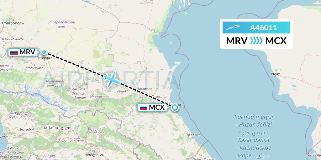 A46011 Azimuth Airlines Flight Map: Mineralnye Vody to Makhachkala