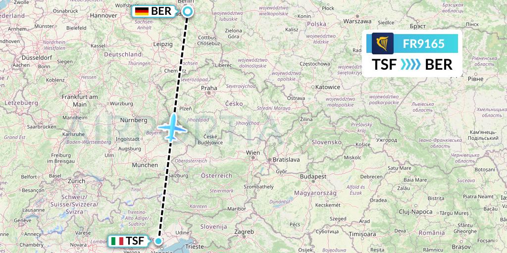 FR9165 Ryanair Flight Map: Treviso to Berlin