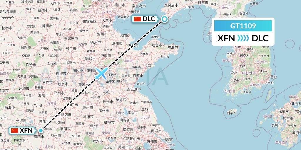 GT1109 Air Guilin Flight Map: Xiangyang to Dalian