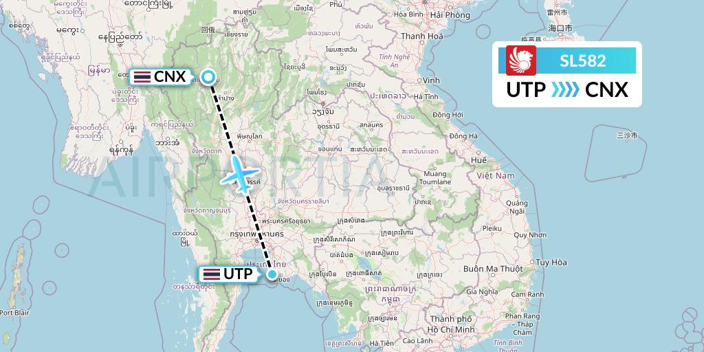 SL582 Thai Lion Air Flight Map: Rayong to Chiang Mai