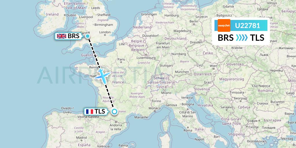 U22781 EasyJet Flight Map: Bristol to Toulouse