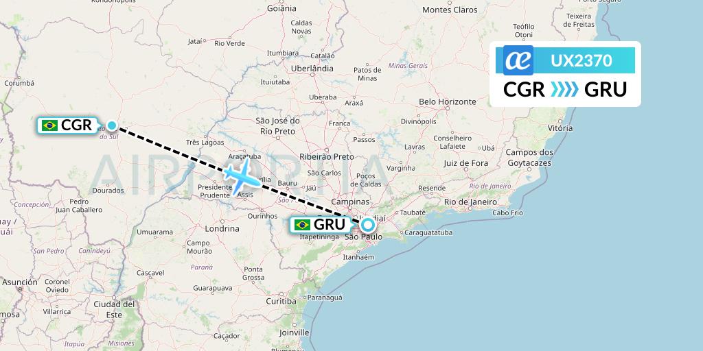 UX2370 Air Europa Flight Map: Campo Grande to Sao Paulo
