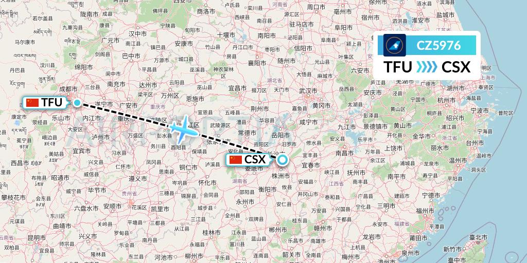 CZ5976 China Southern Airlines Flight Map: Chengdu to Changsha