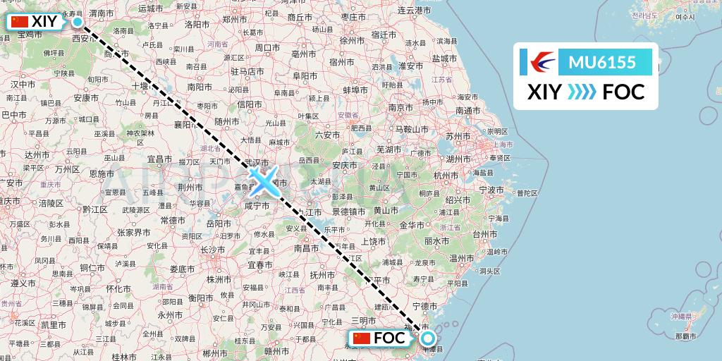 MU6155 China Eastern Airlines Flight Map: Xi'an to Fuzhou