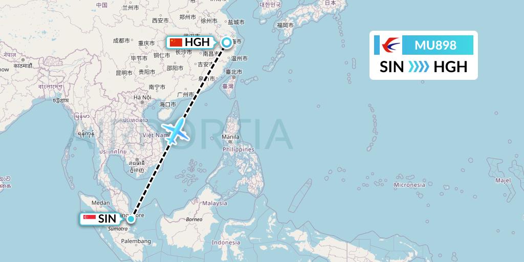 MU898 China Eastern Airlines Flight Map: Singapore to Hangzhou