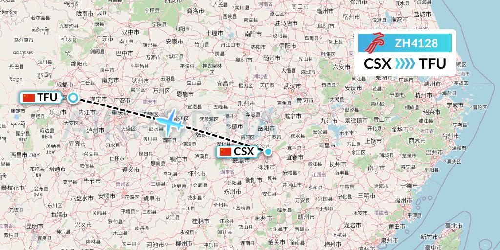 ZH4128 Shenzhen Airlines Flight Map: Changsha to Chengdu