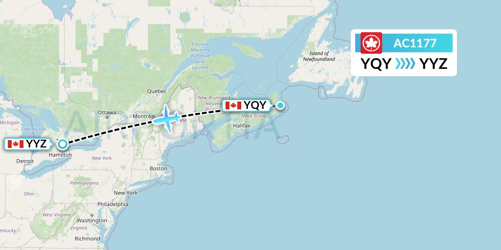 AC1177 Air Canada Flight Map: Sydney to Toronto