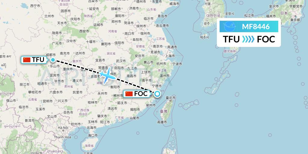 MF8446 Xiamen Airlines Flight Map: Chengdu to Fuzhou