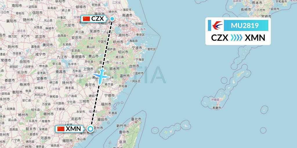 MU2819 China Eastern Airlines Flight Map: Changzhou to Xiamen