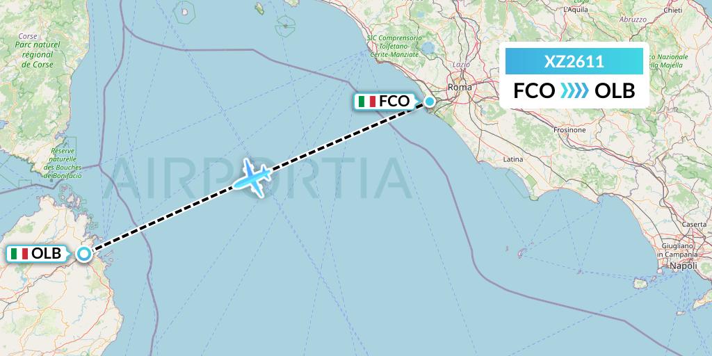 XZ2611 Aeroitalia Flight Map: Rome to Olbia