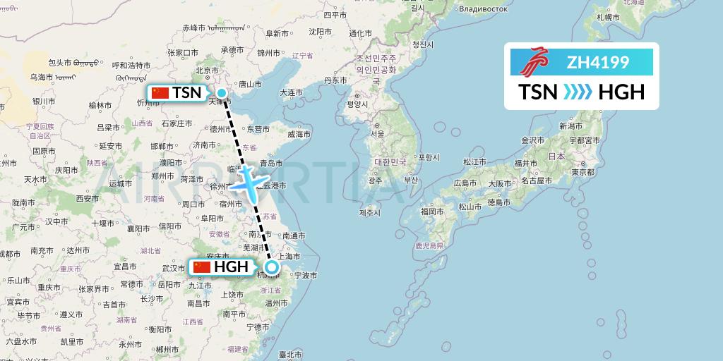 ZH4199 Shenzhen Airlines Flight Map: Tianjin to Hangzhou