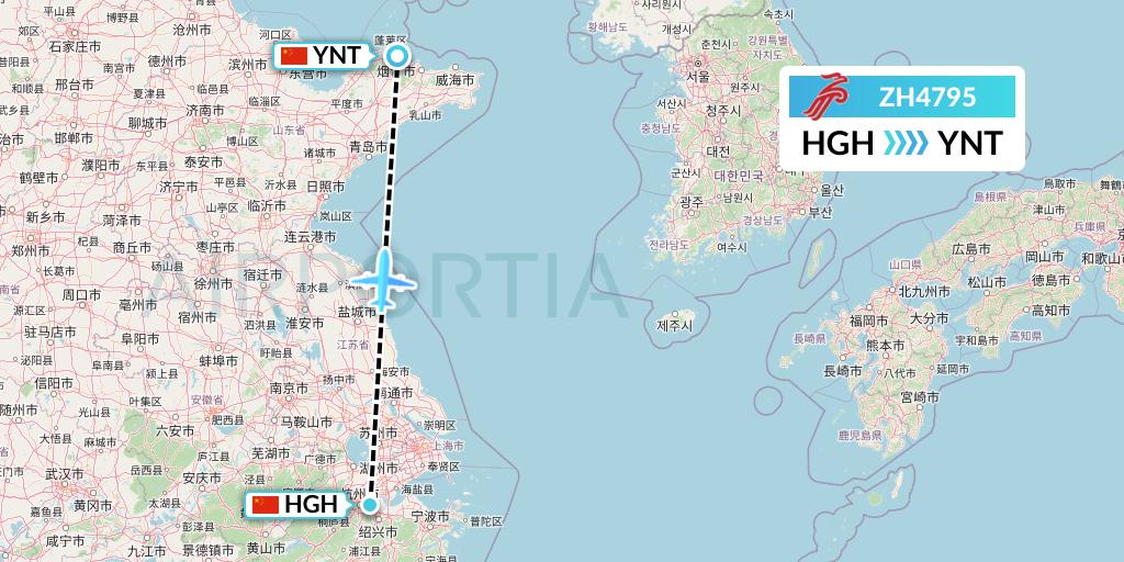 ZH4795 Shenzhen Airlines Flight Map: Hangzhou to Yantai