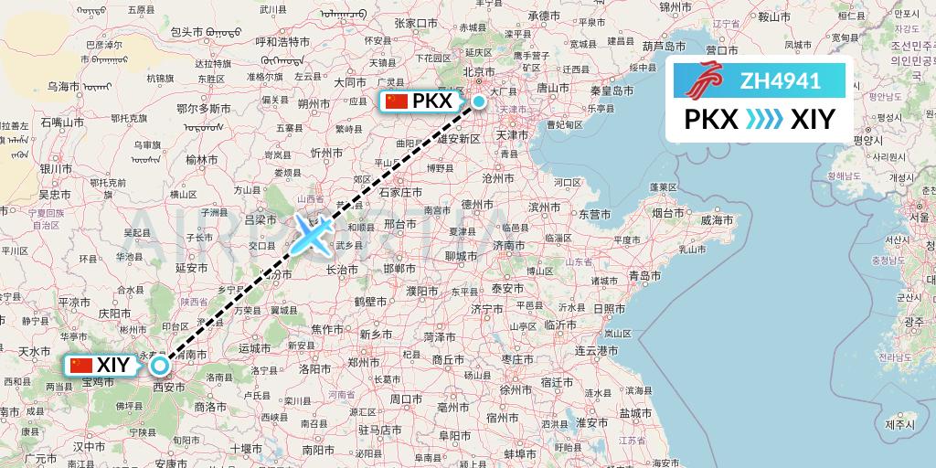ZH4941 Shenzhen Airlines Flight Map: Beijing to Xi'an