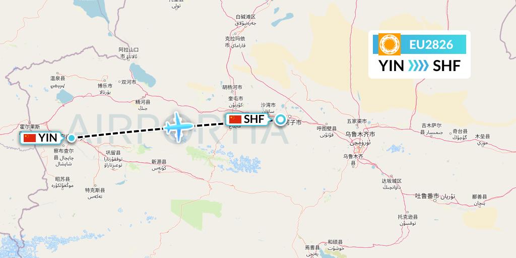 EU2826 Chengdu Airlines Flight Map: Yining to Shihezi