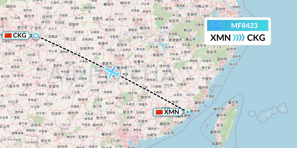 MF8423 Xiamen Airlines Flight Map: Xiamen to Chongqing