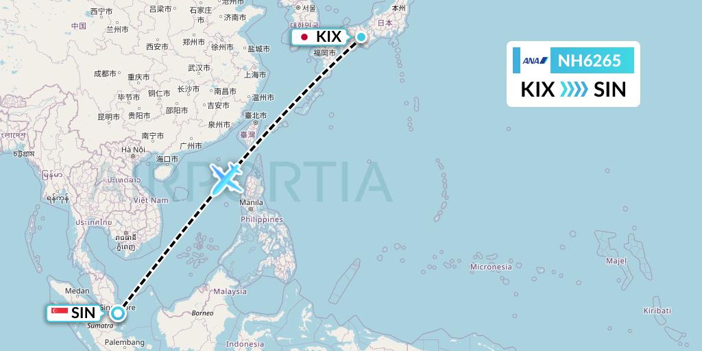 NH6265 All Nippon Airways Flight Map: Osaka to Singapore